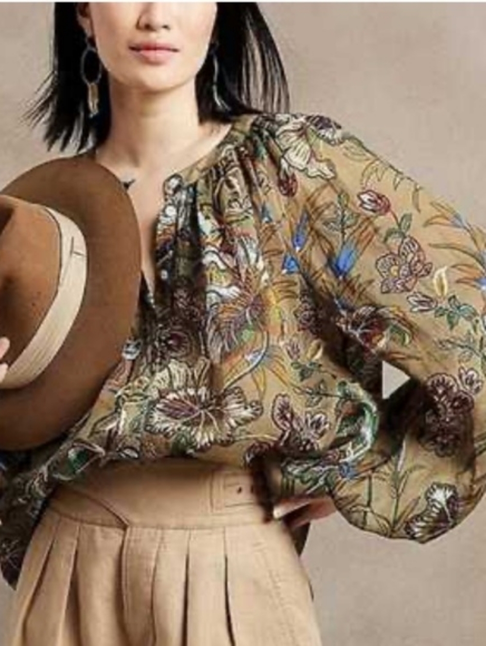Banana Republic Ramie Floral Fairy CottageCore Balloon Sleeve Blouse